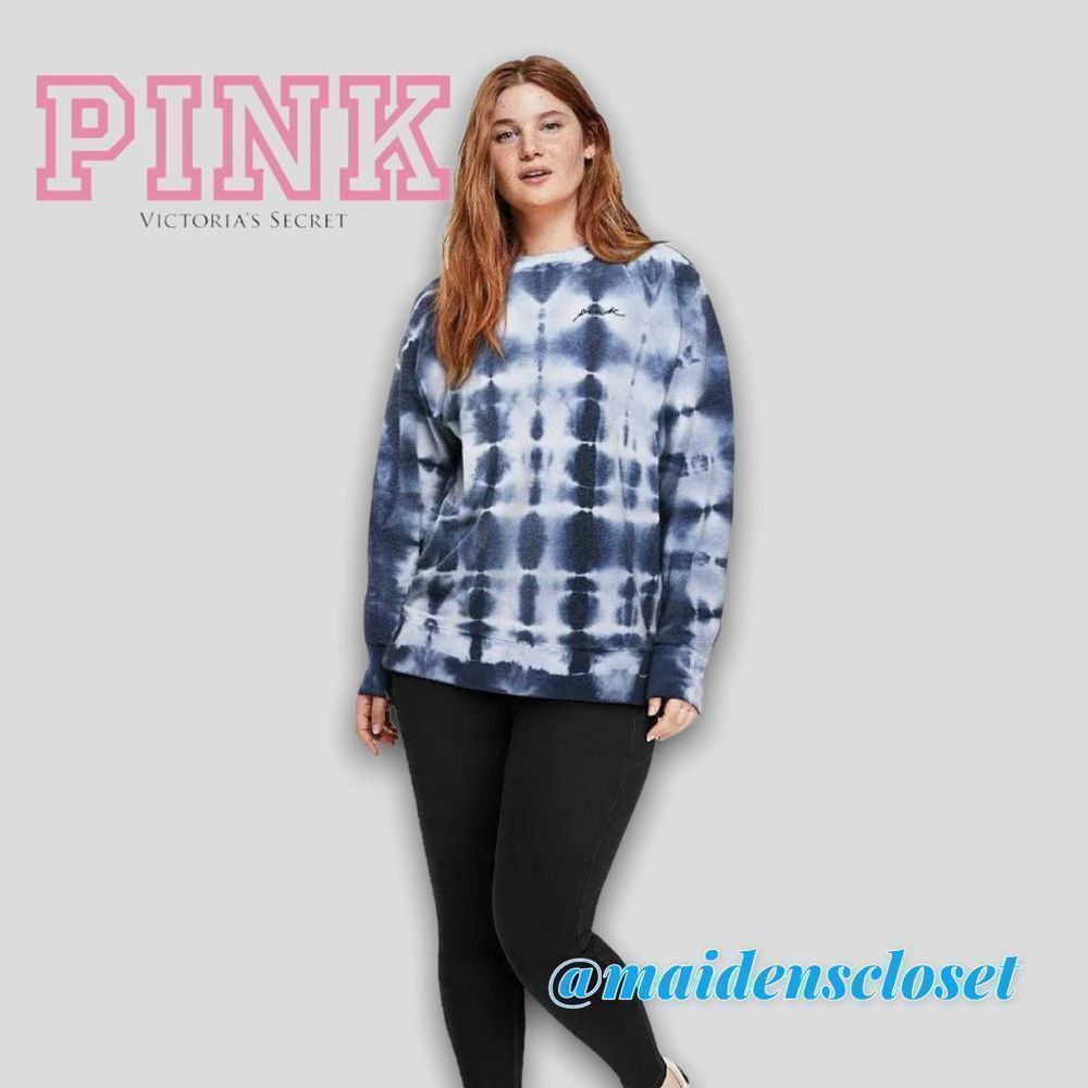 Victoria Secret PINK Vintage Blue Tie Dye Crew Sweater Sz XS